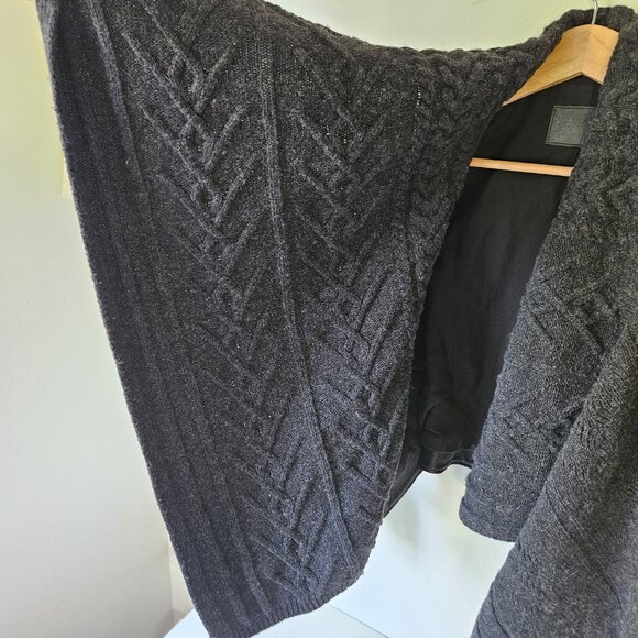 All Saints Wrap Cable Jacket Genuine Goat Leather Size 0 Black Draped Open Front - Picture 6 of 16